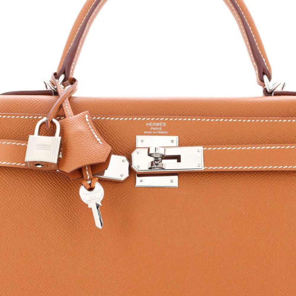 Hermes Kelly Handbag Gold Epsom with Palladium Hardware 28 Brown - Picture 6 of 8
